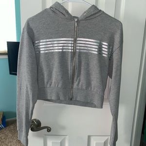Gray Cropped Zip up Hoodie